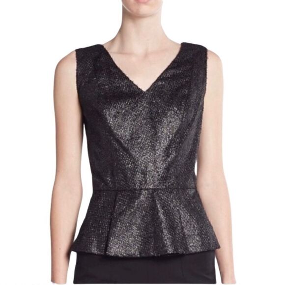 Tahari Black Gold Metallic Dress Peplum Top S - Picture 1 of 12
